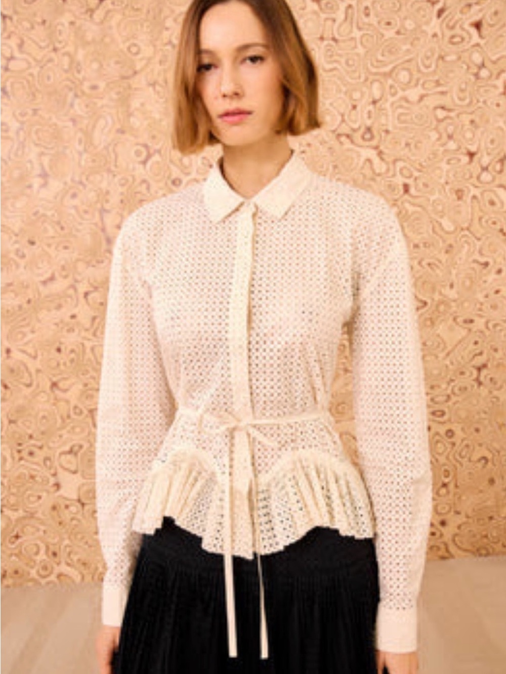 Ulla Johnson Cream Eyelet Peplum Button-Down Blouse